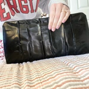 Black Clutch with Silver Accents and Pockets